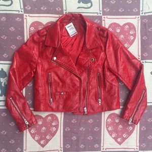 Red Patent Leather Vegan Moto Motorcycle Jacket